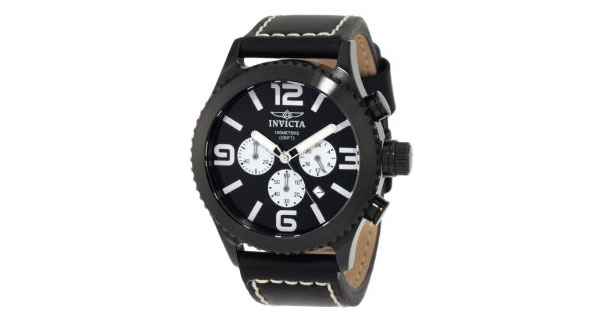Invicta Black on Black Chronograph Watch with Black Leather